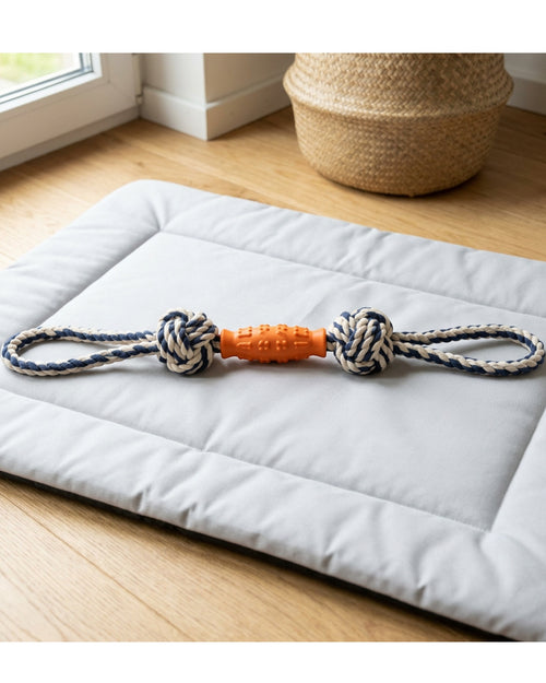 Wemko Braided Cotton Rope Tug with TPR Center Grip Navy Natural 62 cm - Lifestyle view