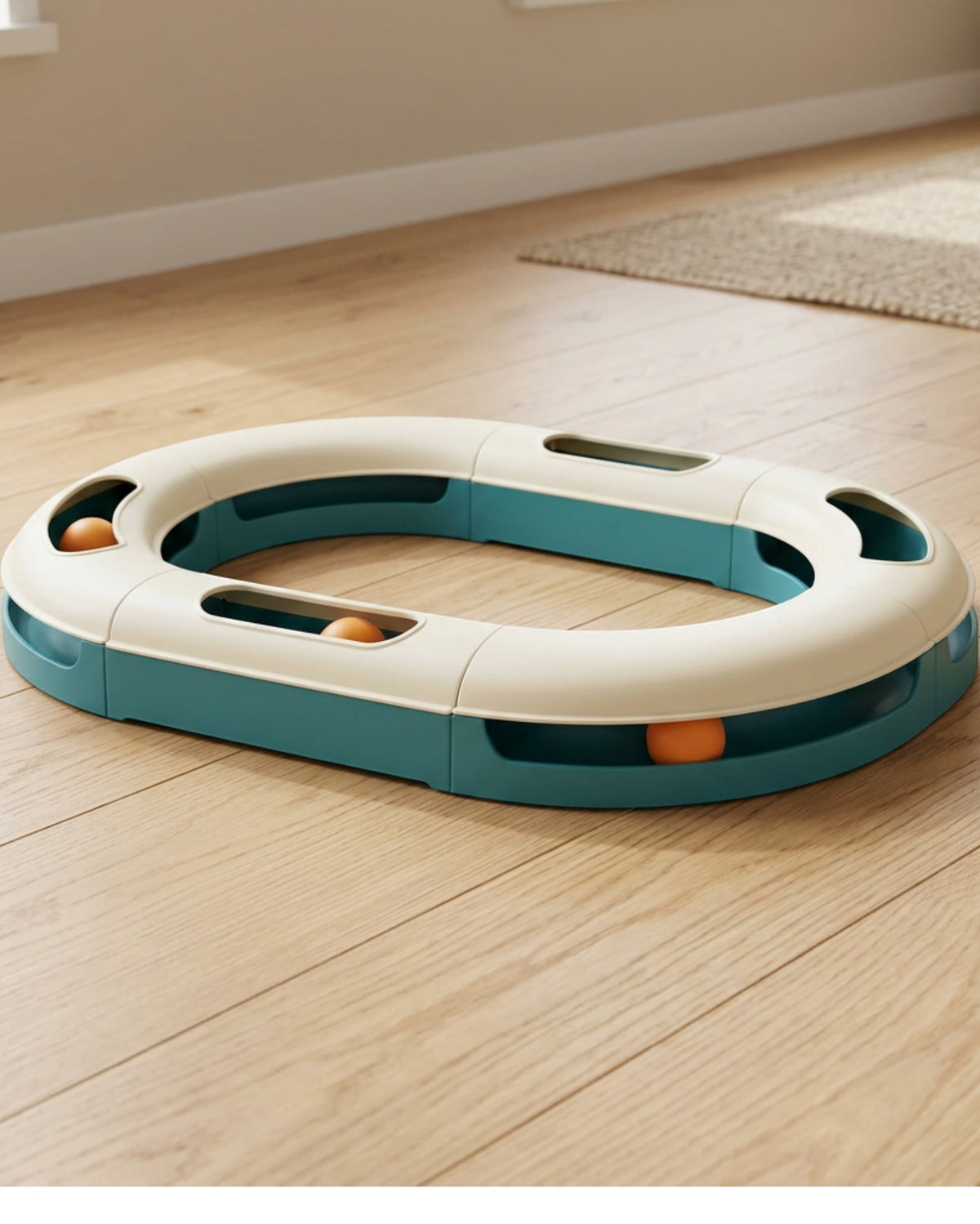 Wemko Modular Covered Cat Ball Track with Two Balls Teal Cream - Lifestyle view